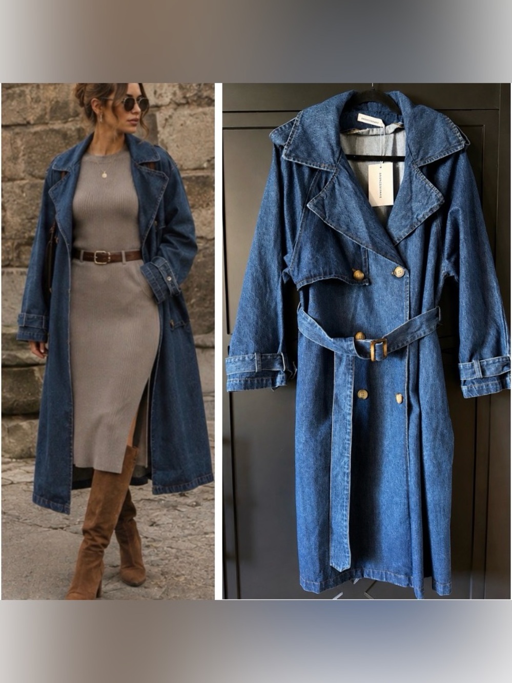 Denim Trench Coat with Belt - Dark Blue by BRONZESNAKE